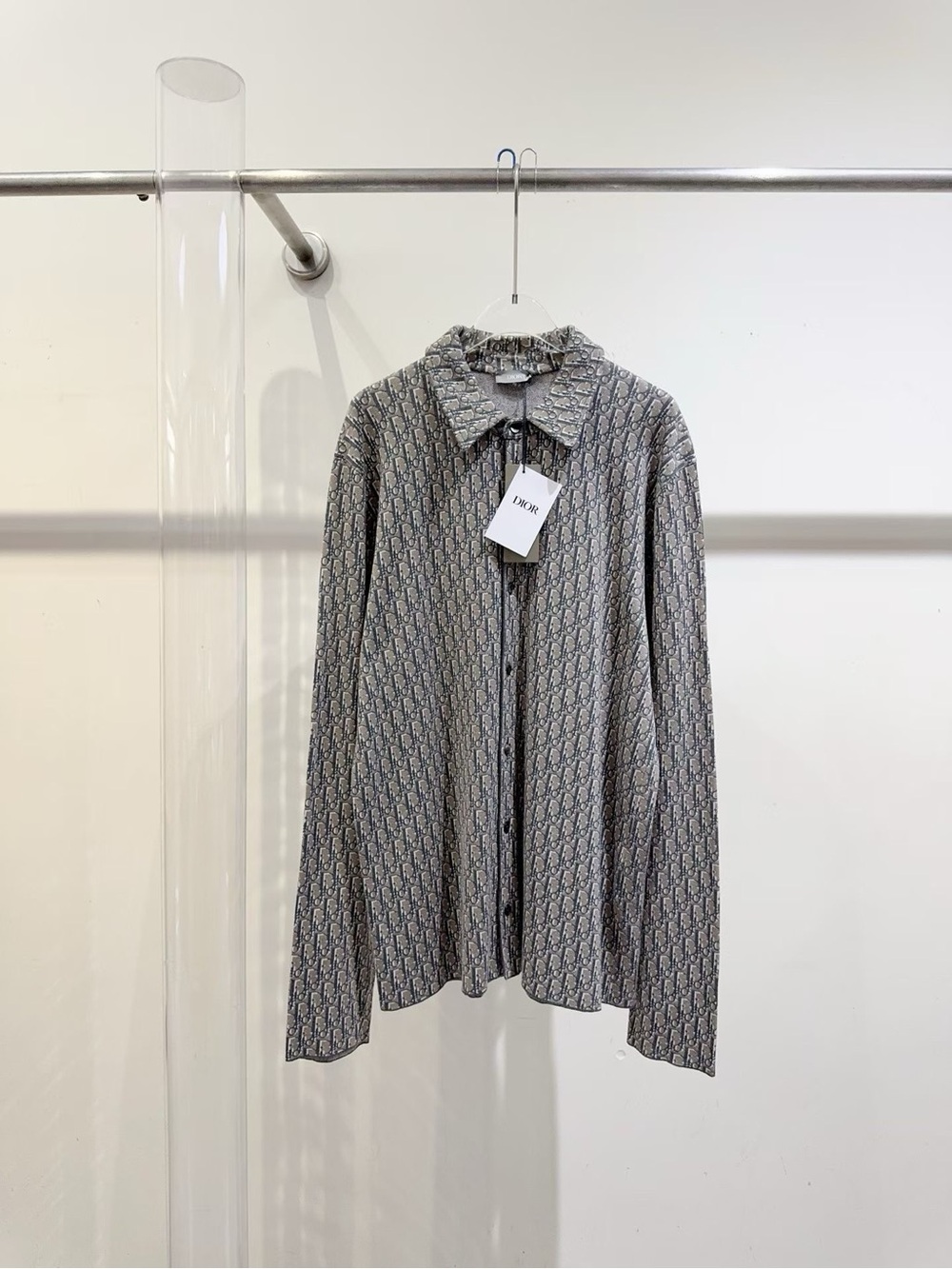 Dior Grey Monogram Long-Sleeve Button-Down Shirt